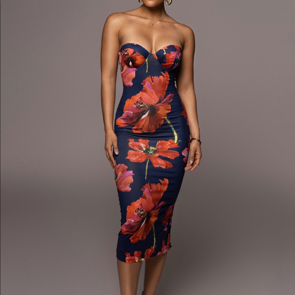 JLUXLABEL Navy Floral Cora MIDI Dress
